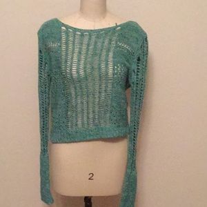 Free people teal crochet sweater